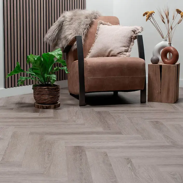 FLOER Visgraat PVC FLR-3518 Grijs Eiken