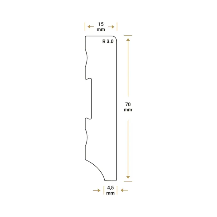 Watervaste Kunststof Plint Recht 70x15 mm